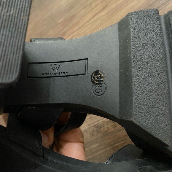 Worthington sz 8.5 Black Chunky Block Heel Sandals Ankle Strap Open Shoes‎ - Picture 4 of 8